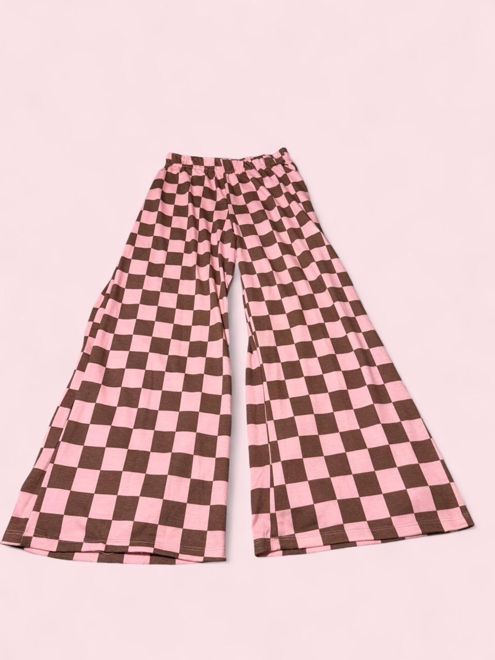 Checkerboard Wide Leg Pants - Pink/Brown